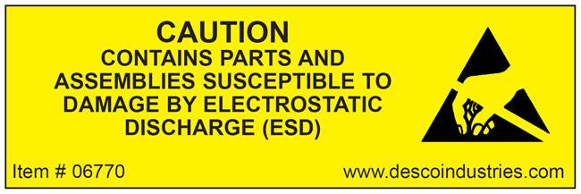 DESCO 06770 LABELS, ESD WARNING, 19.05MM x 50.8MM, 500PC ROLL