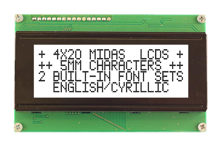 Midas MC42005A6WR-FPTLW-V2 Alphanumeric LCD 20 x 4 Black on White 5V Parallel English Cyrillic Transflective