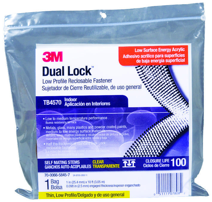 3M TB4570 DUAL LOCK RECLOSABLE FASTENER, CLEAR, 25.4MM