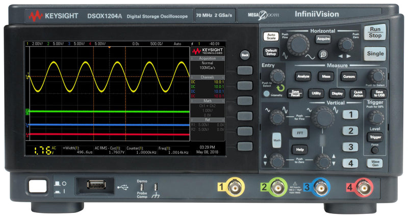 Keysight Technologies DSOX1204A Digital Oscilloscope Infiniivision 1000 X-Series 4 Channel 70 MHz 1 Gsps Mpts 5 ns