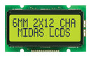 Midas MC21206A6W1-SPTLY Alphanumeric LCD 12 x 2 Black on Yellow / Green 5V Parallel English Japanese Transflective