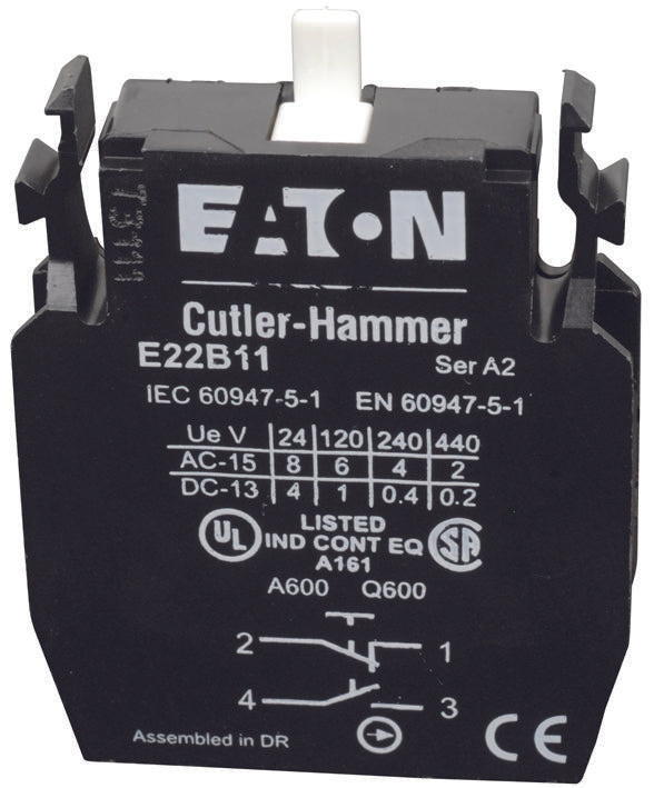 EATON CUTLER HAMMER E22B11 CONTACT BLOCK, 1NO/1NC, 10A, SCREW