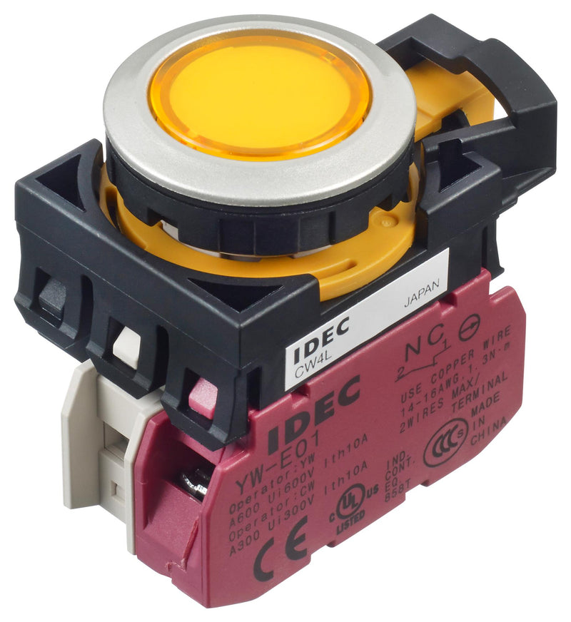 Idec CW4L-M1E01Q4Y Illuminated Pushbutton Switch Flush Silhouette CW Series SPST-NC Momentary Spring Return 10 A