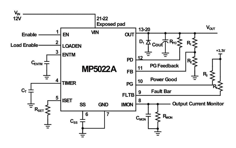 Monolithic Power Systems (MPS) MP5022AGQV-P Hot-Swap Controller 8V to 16V QFN-22 New