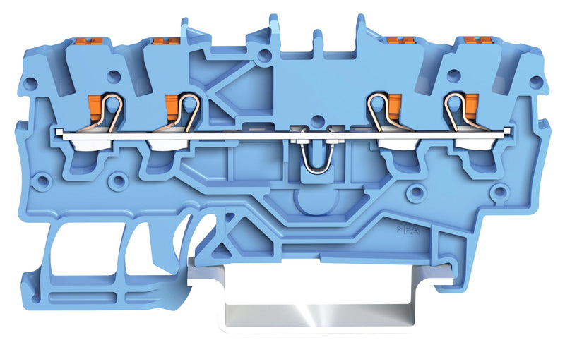 Wago 2200-1404 DIN Rail Mount Terminal Block 4 Ways 24 AWG 16 1 mm&sup2; Push In 13.5 A