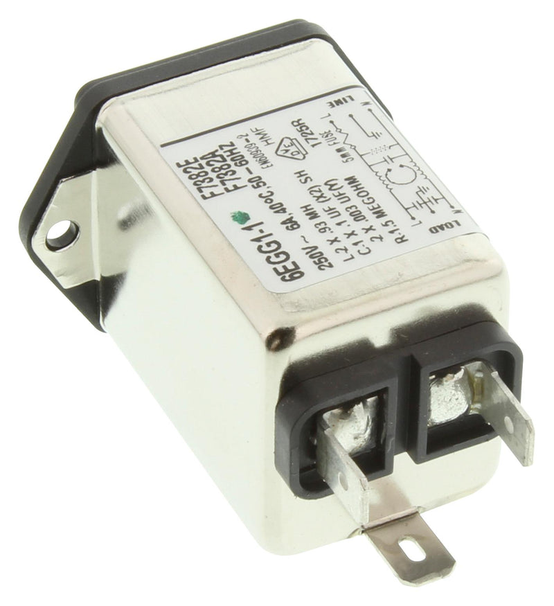 TE Connectivity 2-6609115-2 IEC Filter 0.101 &micro;F 250 VAC Standard 6 A Quick Connect 930 &micro;H