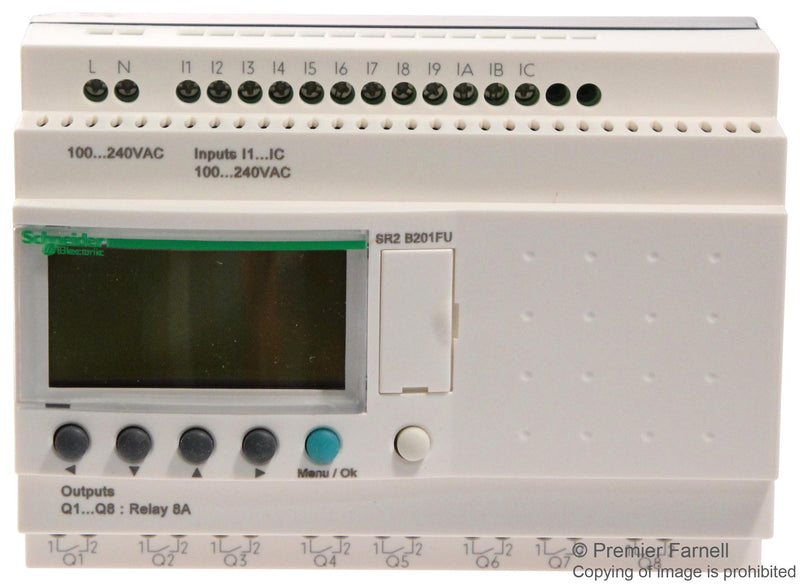 Schneider Electric SR2B201FU Smart Relay Zelio Logic Series 12 Discrete Inputs 8 Outputs 100 to 240 Vac