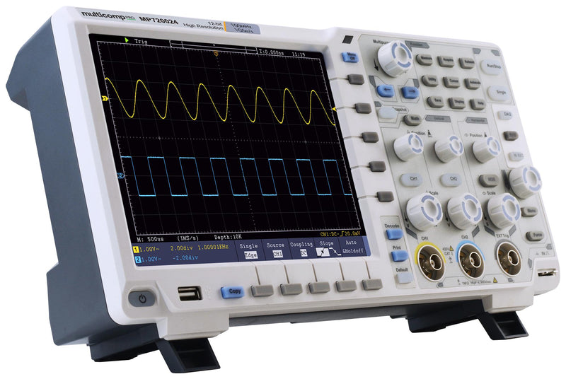 Multicomp PRO MP720024 EU-UK Digital Oscilloscope Economical 12bit Eco Series 2 Analogue 1 Ext Trigger 100 MHz 500 Msps