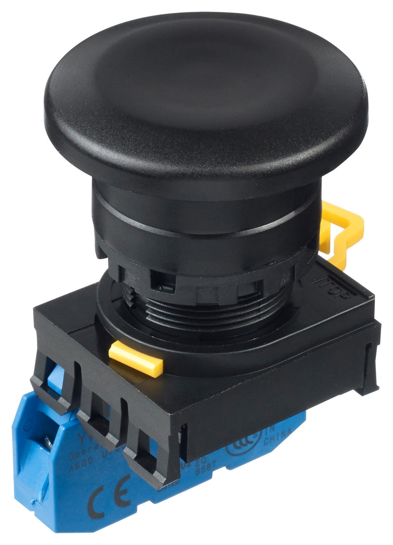 Idec YW1B-M4E10B Industrial Pushbutton Switch YW 22.3 mm SPST-NO Momentary Mushroom Black