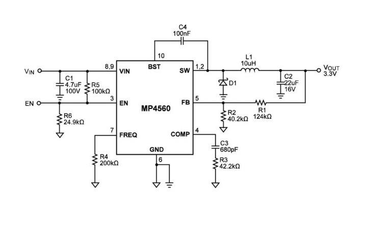 Monolithic Power Systems (MPS) MP4560DQ-LF-P DC-DC Switching Buck Regulator Adjustable 3.8V-55V in 0.8V-52V out 2A QFN-EP 10Pin