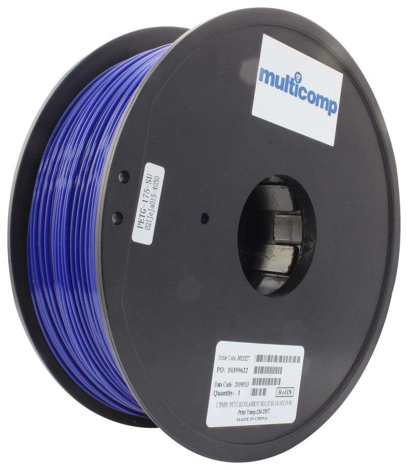 Multicomp MC011473 3D Printer Filament Petg 1.75 mm Solid Blue 250 &deg;C Melting Temp