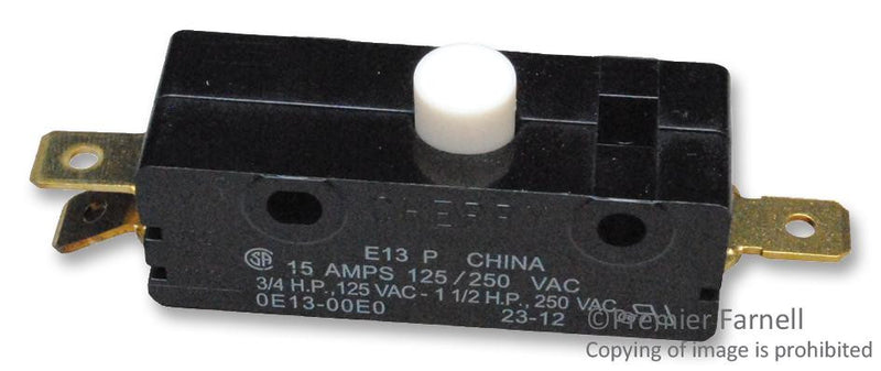 ZF CHERRY E13-00E SWITCH, PUSHBUTTON, SPDT, 15A, 250VAC, QUICK CONNECT