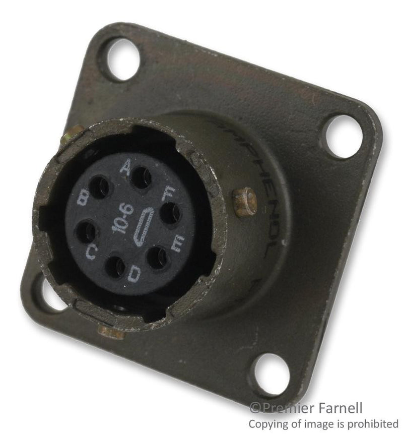 AMPHENOL INDUSTRIAL PT02E-10-6S CIRCULAR CONNECTOR, RECEPTACLE, SIZE 10, 6 POSITION, BOX