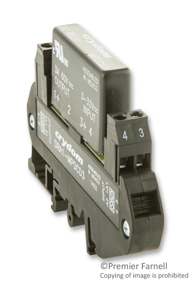 SENSATA/CRYDOM DRA1-MPDCD3 DRA1-MPDCD3 Solid State Relay SPST-NO 3 A 60 VDC DIN Rail Cage Clamp