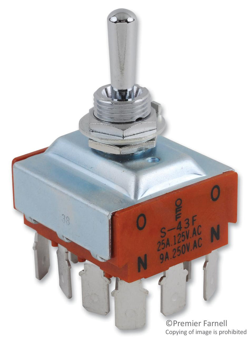 NKK SWITCHES S43F SWITCH, TOGGLE, 4PDT, 25A, 125VAC