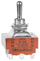 NKK SWITCHES S38 SWITCH, TOGGLE, 3PDT, 15A, 125VAC