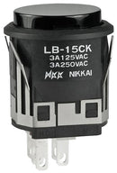 NKK SWITCHES LB15CKW01-A SWITCH, PUSHBUTTON, NON-ILLUMINATED, SPDT, 3A, 250V