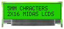 Midas MC21605L6W-SPTLY Alphanumeric LCD 16 x 2 Black on Yellow / Green 5V Parallel English Japanese Transflective