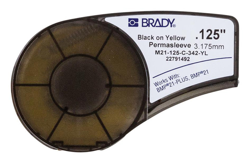 BRADY M21-125-C-342-YL WIRE MARKER SLEEVE, HEAT SHRINK, 6MM W, BLACK/YELLOW