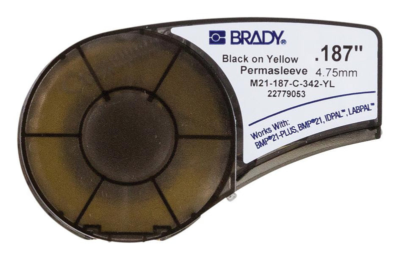 BRADY M21-187-C-342-YL WIRE MARKER SLEEVE, HEAT SHRINK, 8.5MM W, BLACK/YELLOW