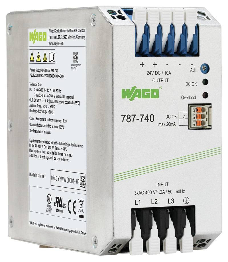 Wago 787-740 787-740 AC/DC DIN Rail Power Supply (PSU) ITE 1 Output 240 W 24 V 10 A