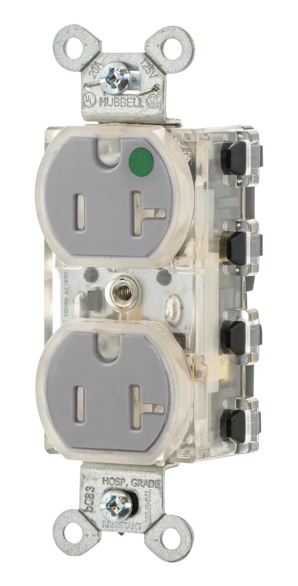 Hubbell Wiring Devices SNAP8300GYLTR PWR CON Nema 5-20R Hospital Grade GRY New