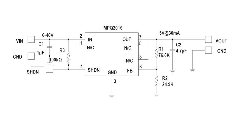 Monolithic Power Systems (MPS) MPQ2016DD-LF-P LDO Voltage Regulator Adjustable 4V to 40V in 700mV Drop 1.2V 24V out 30mA QFN-8