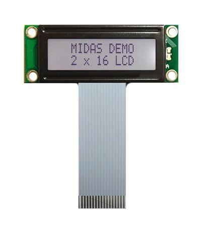 Midas MC21603A6W-FPTLW-V2 Alphanumeric LCD 16 x 2 Black on White 5V Parallel English Japanese Transflective