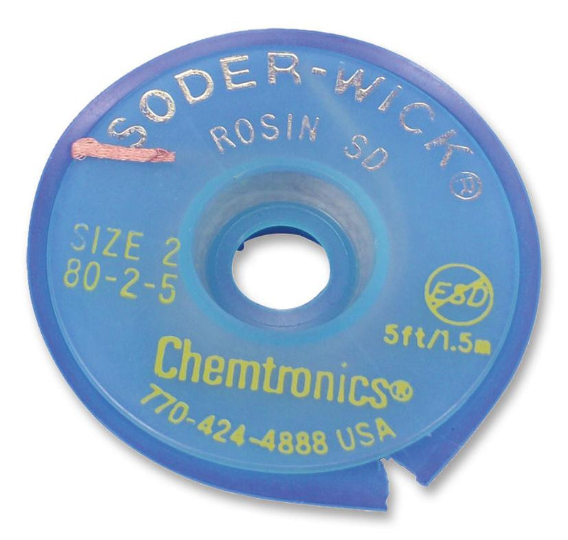 CHEMTRONICS 8025 DESOLDERING BRAID, 1.524M, 1.5MM