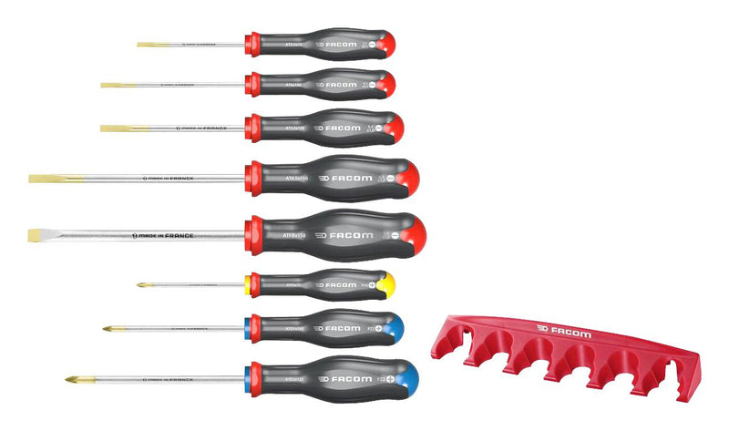 Facom AT.8PB AT.8PB Screwdriver Set 3.5x75mm 4x100mm 5.5x100mm 6.5x150mm 8x150mm Slotted &amp; PH0x75mm Philips