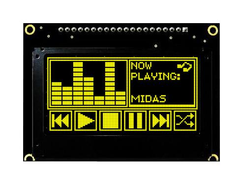 Midas MCOB128064JX-YM Graphic Oled 128 x 64 Pixels Yellow on Black 3V to 5V I2C Parallel SPI 75mm 52.7mm -40 &deg;C