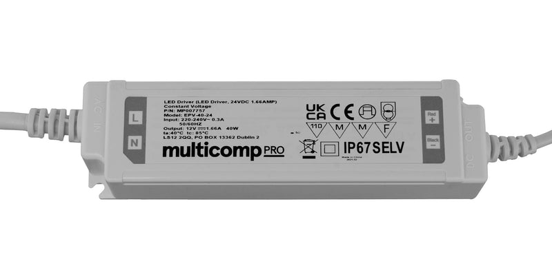 Multicomp PRO MP007757 MP007757 LED Driver IP67 Lighting 40 W 24 V 1.66 A Constant Voltage 200