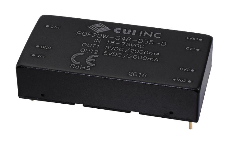 CUI PQF20W-Q48-D55-D Isolated Through Hole DC/DC Converter ITE 4:1 20 W 2 Output 5 V A