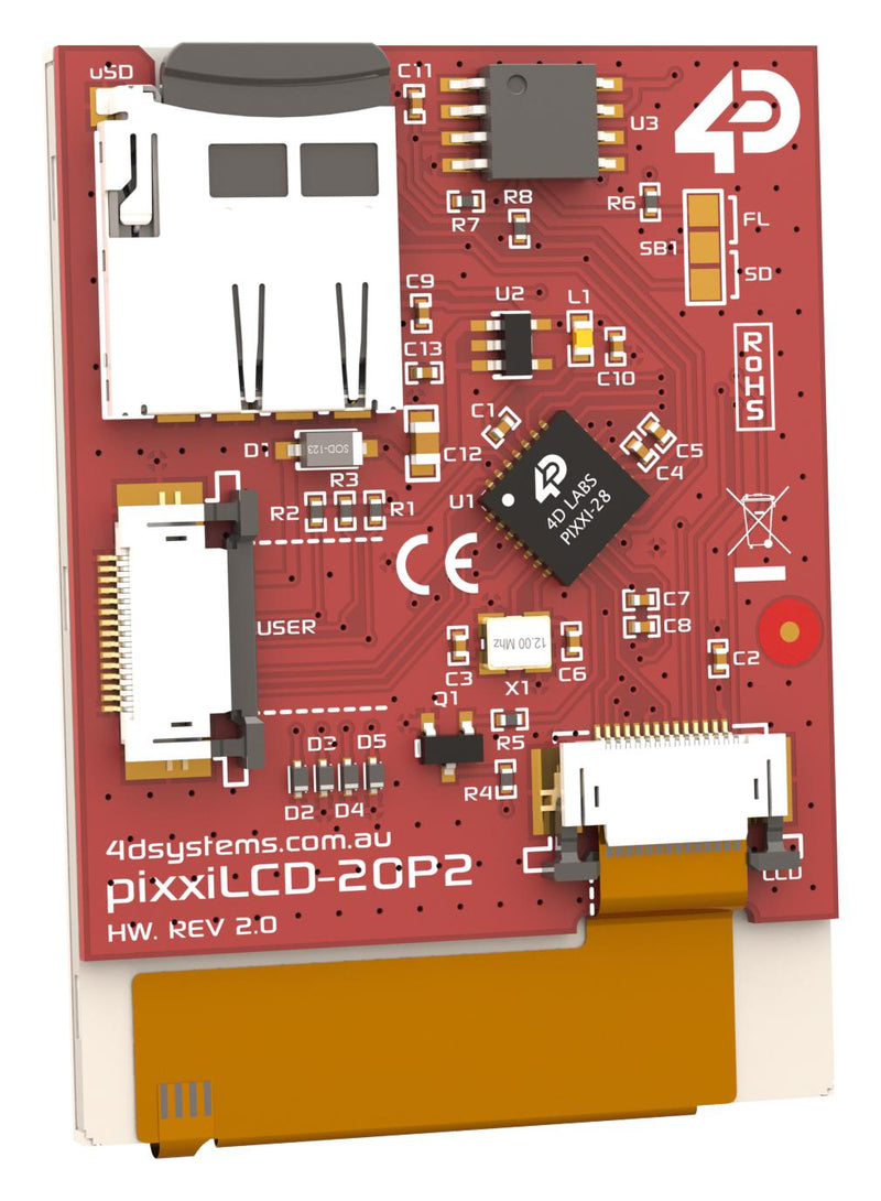 4D Systems PIXXILCD-20P2 PIXXILCD-20P2 HMI Panel LCD TFT Display 500 cd/m2 176 x 220 Pixels 15 Way FPC