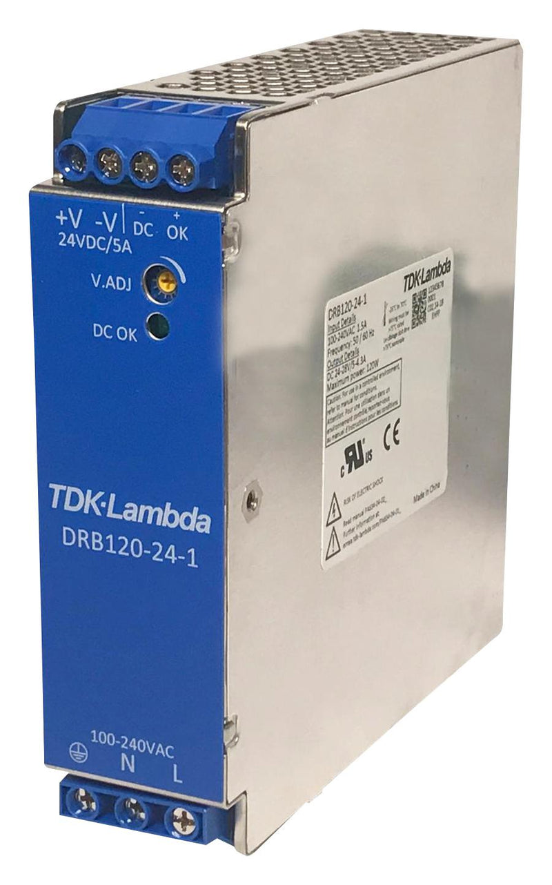 TDK-LAMBDA DRB-120-24-1 AC/DC DIN Rail Power Supply (PSU) 1 Output 120 W 24 V 5 A