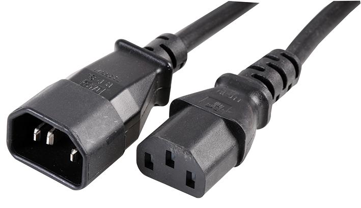 PRO Power PE01088 2.5M 10A IEC C14 Plug to C13 Socket Extension Lead Black 2.5m