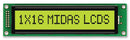 MIDAS MC11615A6W-SPTLY-V2 Alphanumeric LCD, 16 x 1, Black on Yellow / Green, 5V, English, Japanese, Transflective