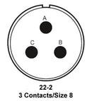 ITT Cannon MS3102E22-2PW MS3102E22-2PW Circular Connector MIL-DTL-5015 Series Box Mount Receptacle 3 Contacts Solder Pin Threaded