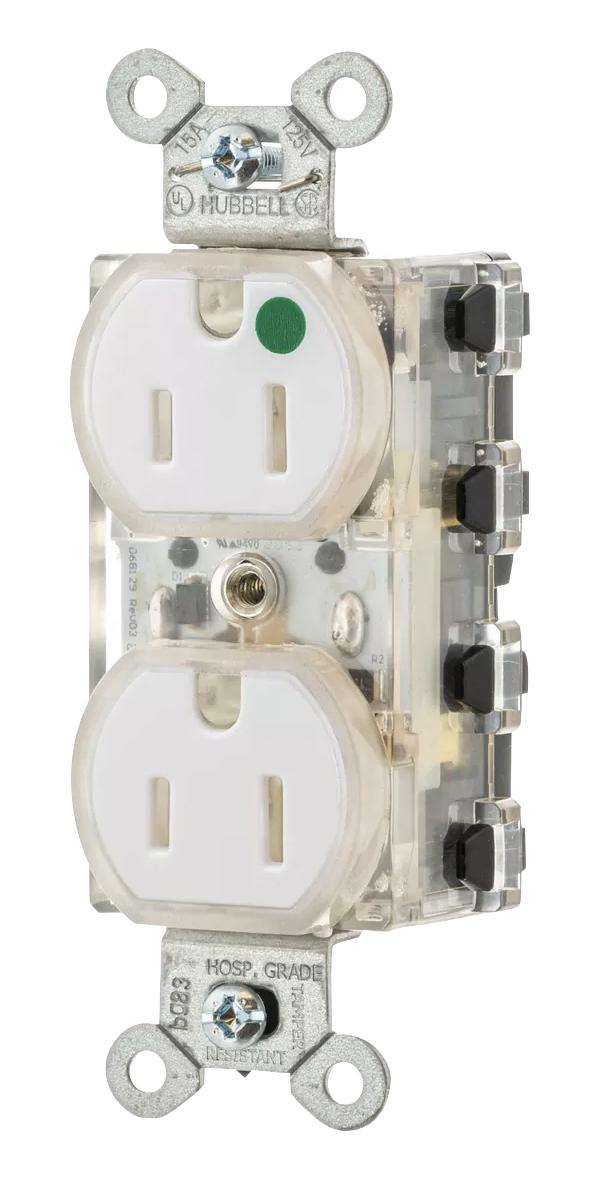 Hubbell Wiring Devices SNAP8200WLTR PWR CON Nema 5-15R Hospital Grade WHT New