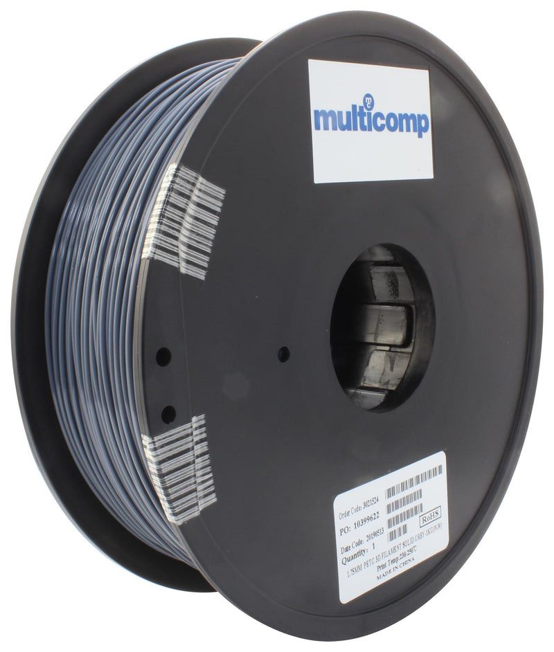 Multicomp MC011470 3D Printer Filament Petg 1.75 mm Solid Grey 250 &deg;C Melting Temp