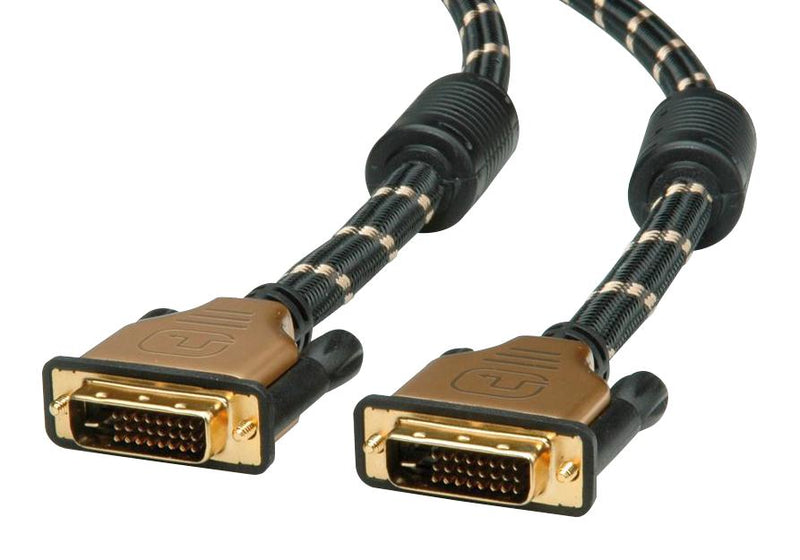 Roline 11.04.5511 Computer Cable DVI-D (Dual Link) Plug 3.3 ft 1 m Black Gold