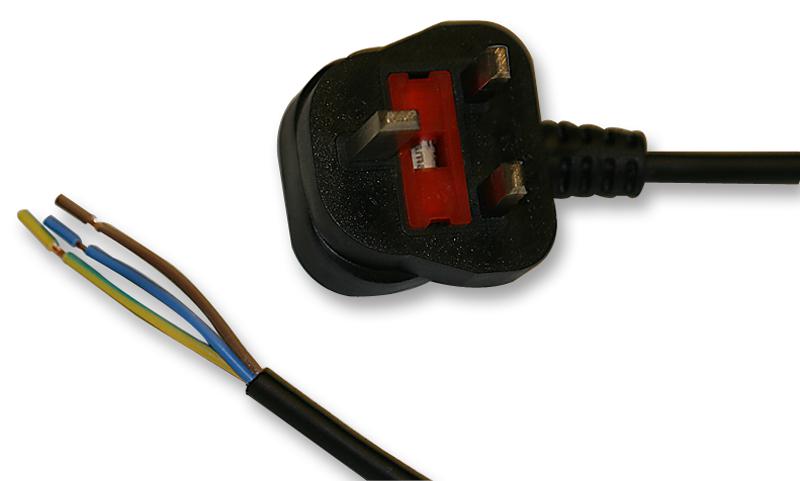 PRO Elec PE01020 Mains Power Cord With Fuse Plug UK to Free End 2 m 13 A Black