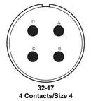 ITT Cannon MS3102R32-17PX MS3102R32-17PX Circular Connector MIL-DTL-5015 Series Box Mount Receptacle 4 Contacts Solder Pin Threaded