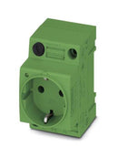 Phoenix Contact EO-CF/UT/LED/F/GN Pin &amp; Sleeve Connector 16 A 250 V DIN Rail Mount Socket 2P Green