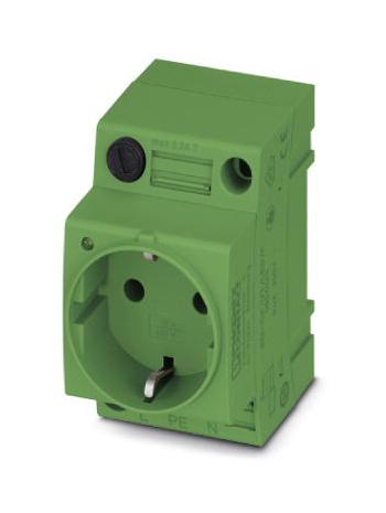 Phoenix Contact EO-CF/UT/LED/F/GN Pin &amp; Sleeve Connector 16 A 250 V DIN Rail Mount Socket 2P Green