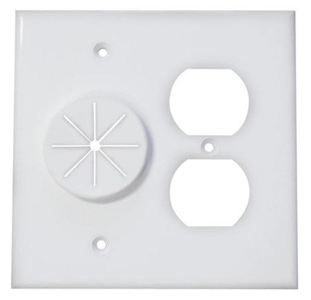 Midlite Products DR2G-GR10-W Double Gang Cable Pass Through Wall Plate With Dual Outlet Cover - White