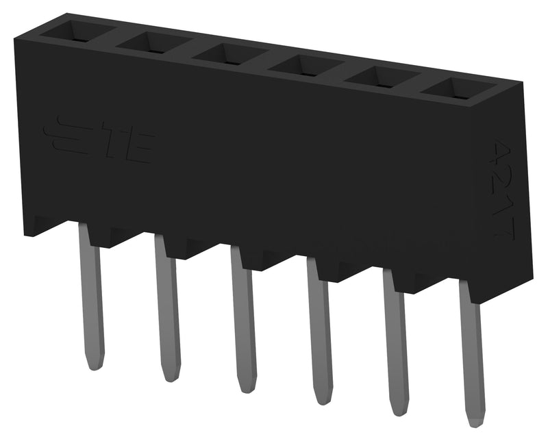 TE Connectivity 2314876-6 PCB Receptacle Board-to-Board 2 mm 1 Rows 6 Contacts Through Hole Mount Right Angle