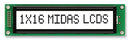 MIDAS MC11615A6W-FPTLW-V2 Alphanumeric LCD, 16 x 1, Black on White, 5V, English, Japanese, Transflective