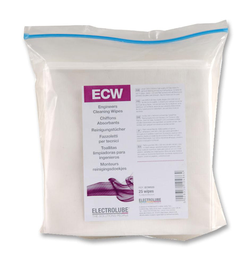 ELECTROLUBE ECW025 WIPES, CLEANING, ENGINEERS, PK25