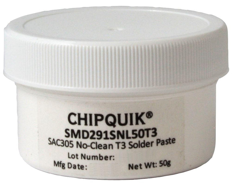 Chip Quik SMD291SNL50T3 SMD291SNL50T3 Solder Paste Synthetic No Clean 220 &Acirc;&deg;C 96.5 3 0.5 Sn Ag Cu 50G